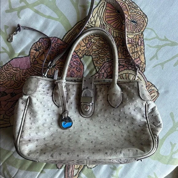 Vintage Dooney & Bourke ostrich-embossed leather shoulder handbag grayish/beige - Picture 7 of 11